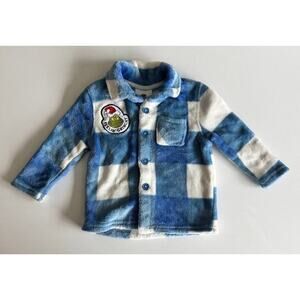 The Grinch “Feelin’ Grinchy” Blue Check Fleece Button Shirt 18M Toddler